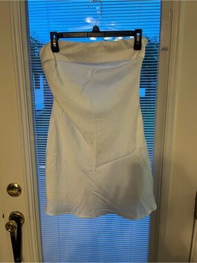 mock neck dress white Miss Circle Women Vienna Satin Mock Neck Mini Dress